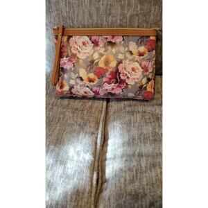 Cavalcanti Italian Leather Floral Wristlet Clutch Large 12 X 8 Multicolor